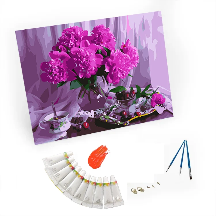 Hot Selling  Still Life Beautiful Flowers Picture Paint By Number  Kits On Canvas DIY Framed Painting By Number For Adults