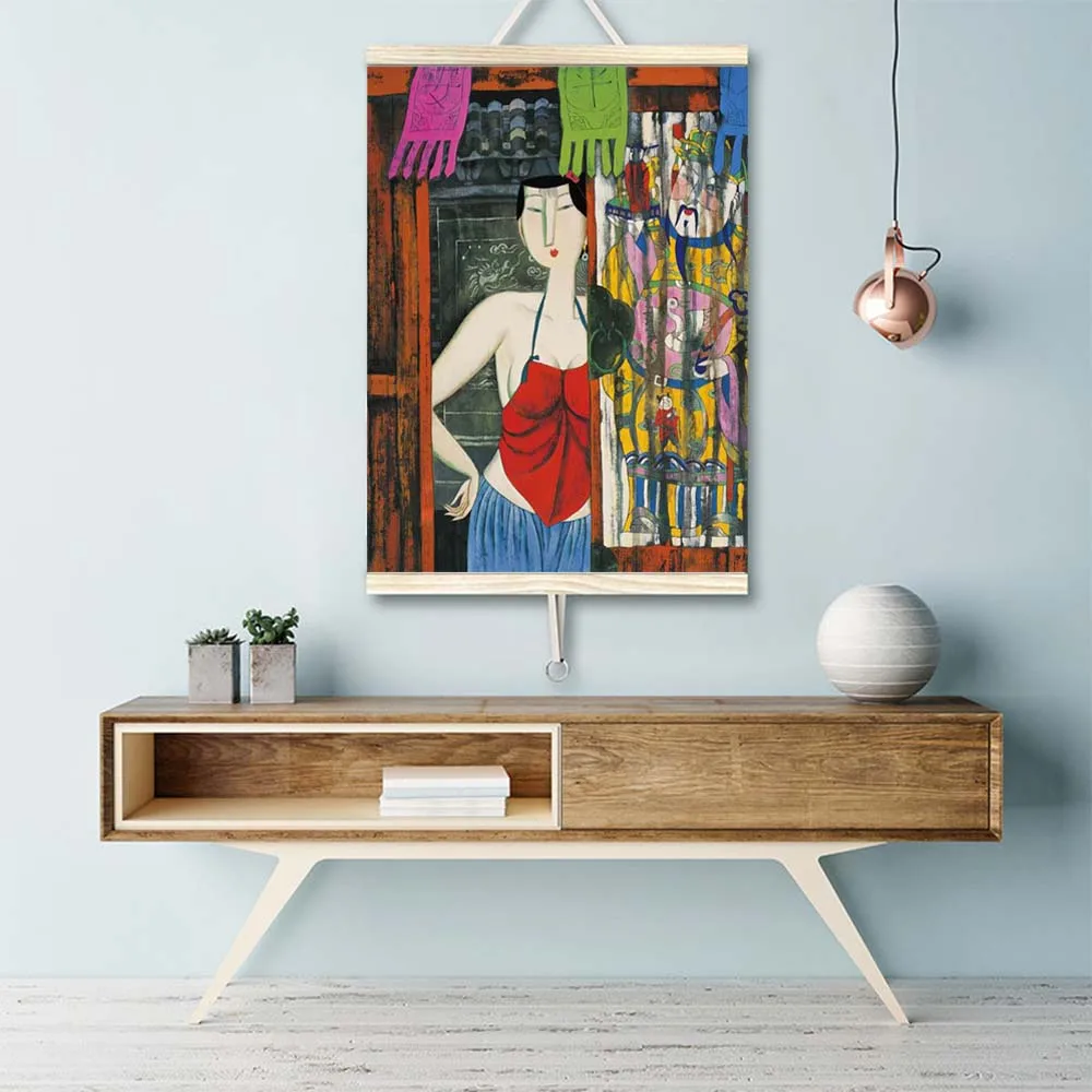 Classical artwork handmade chinese canvas silk scroll oil painting