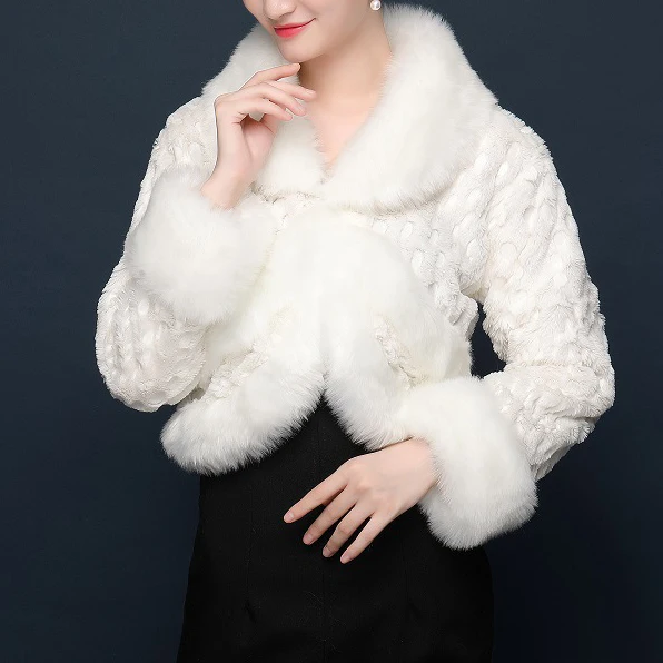 
Jtfur Women winter bride long-sleeved quilted jacket leopard print warm wedding party fur shawl 
