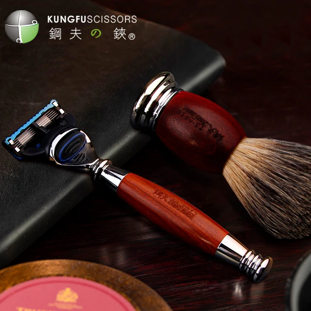 Kungfu Mens Razor Blades Shaving Razor Blade Hair Barber Wooden Razor