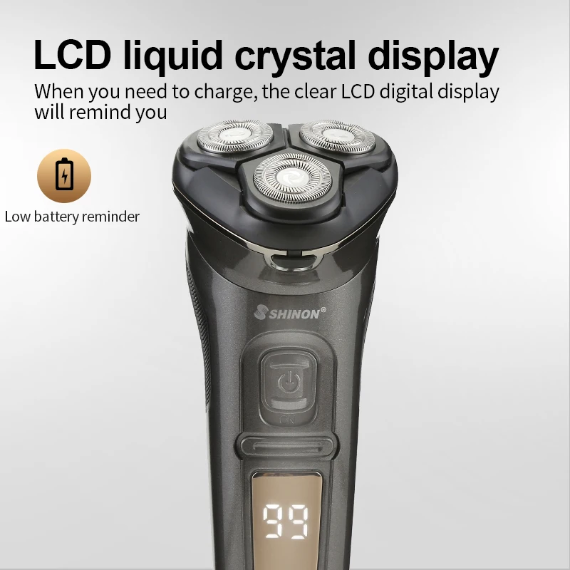 SHINON SH7058 IPX7 Electric Shaver For Men 3 Cutter Floating Head Waterproof Electric Razor With Charge Dock