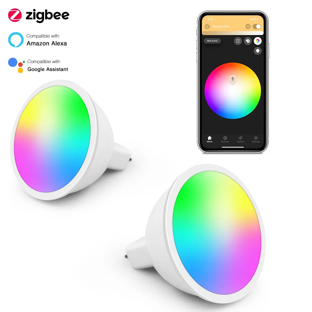 MR16 LED Light Bulbs 5W 400LM RGBCW Color Changing Smart ZigBee Light Bulb Compatible with Alexa, Google Assistant