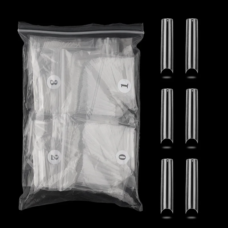 Fashion French Half Cover Packaging Display False Extra Box Plastic Press On Acrylic Long C Curve Clear Square xxl Box Nail Tips