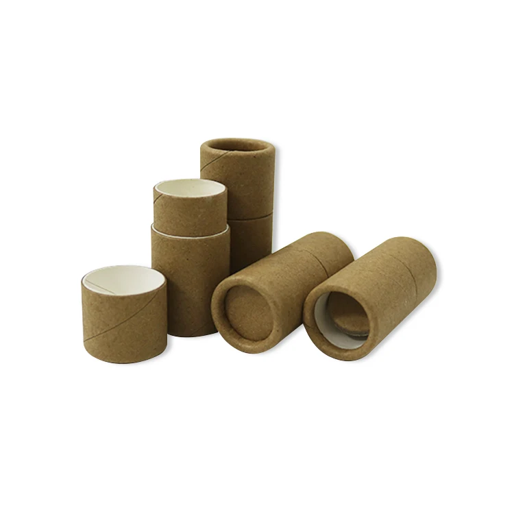 Custom Recycled Biodegradable Cosmetics Lip Balm Deodorant Cylinder kraft Paper Packaging Push Up Round Tube