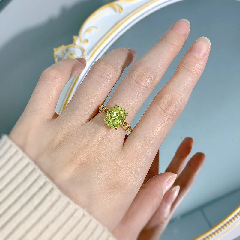 Green Peridot Wedding Ring Women Silver 925 Zircon Engagement Ring