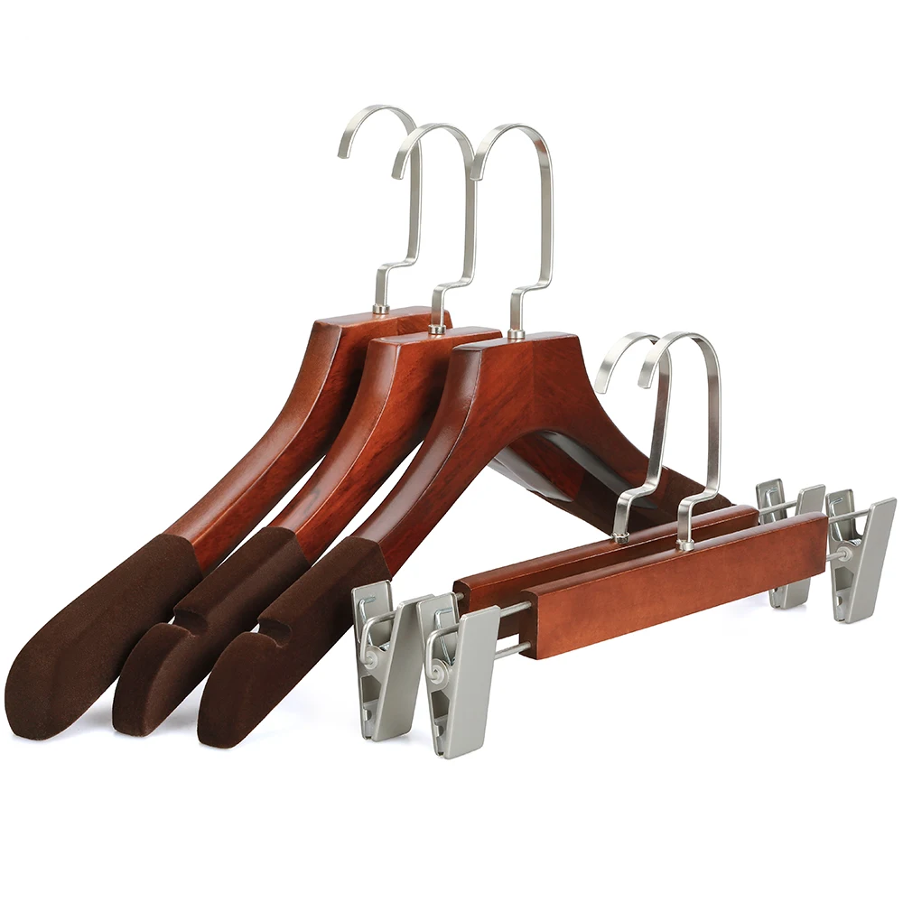 Customized High-Grade Luxury Anti-slip Vintage Wood Clothes Hanger With Velvet