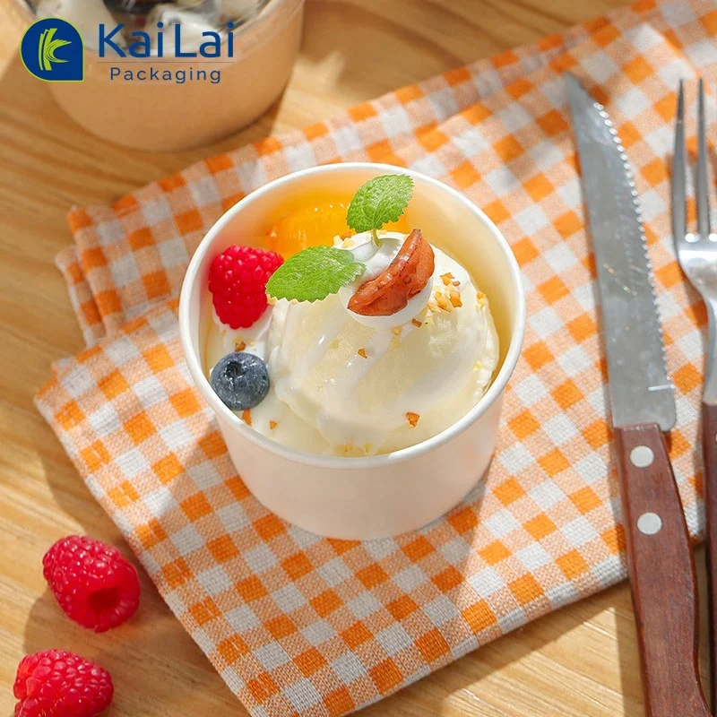 Biodegradable Food grade icecream cup custom printed logo 3 4 5 6 8 12 oz paper icecream paper cup with lid