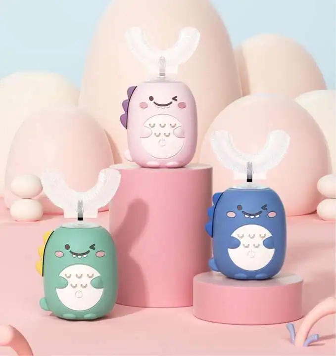 3 Modes Easy Use Cartoon Image 360 Degrees High Quality Safty Food Grade Silicone Ultrasonic U Shape Electric Toothbrush Kids