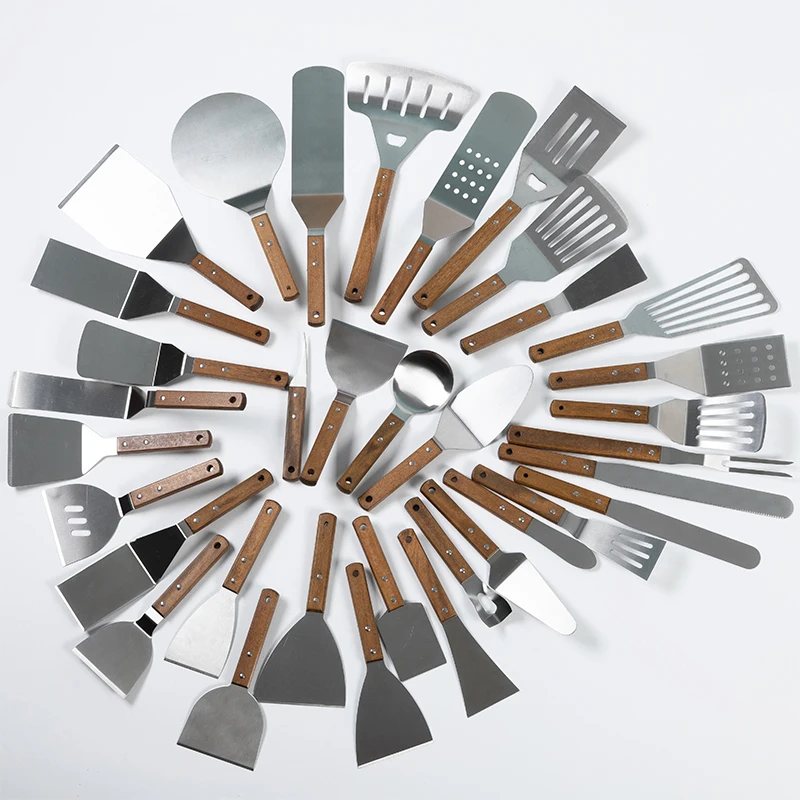 Набор мини-лопаток из нержавеющей стали с деревянной ручкой