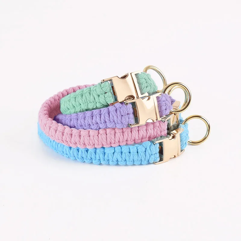Customized Logo Factory Pet Necklace Accessories Supplies New Design Personalized Luxury Handmade Cotton Rope Dog Collars