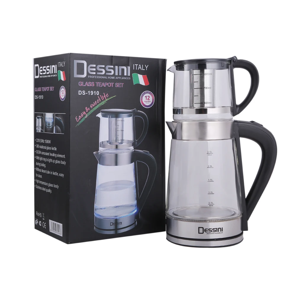 DESSINI  New Kitchen Appliance 1.8L Water Kettle Boiler Tea Maker Pot Custom Logo Tea Boiling 1500w LED Glass Body