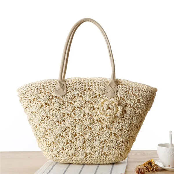 New Summer Crochet Raffia Straw Bags Shell Flower Beach Tote Bag