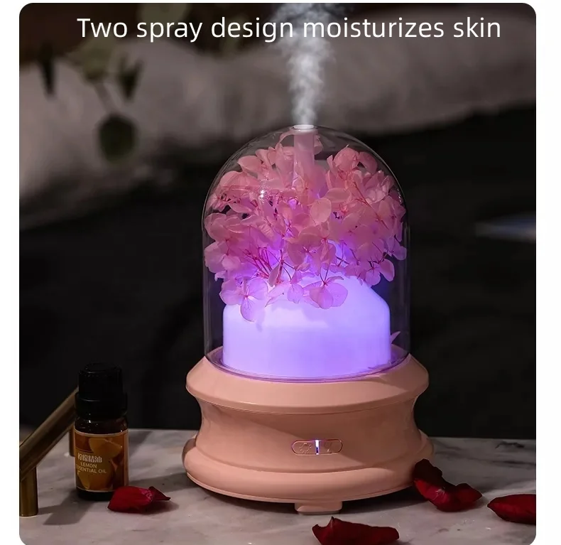 Hot New Product Eternal Flower Mini Rechargeable USB Ultrasonic Night Light Air Humidifier Diffuser