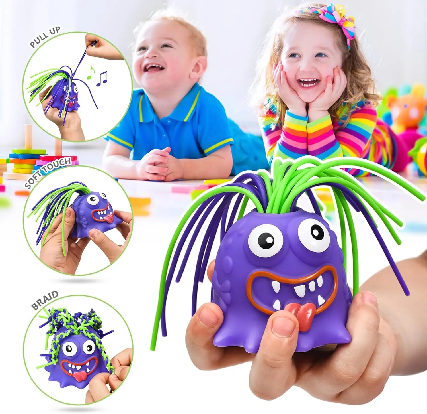 2023 New Innovative Design Funny Gag Joke Gifts Fidget Toys Squeeze Screaming Monster Pull Its Hair Toys For Kids