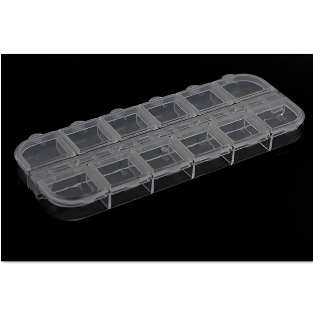 Clear Empty 12 Slots Clear Divided Storage Box Jewelry Nail Art Tips Rhinestone Small Beads Case Organizer Storage Box Container