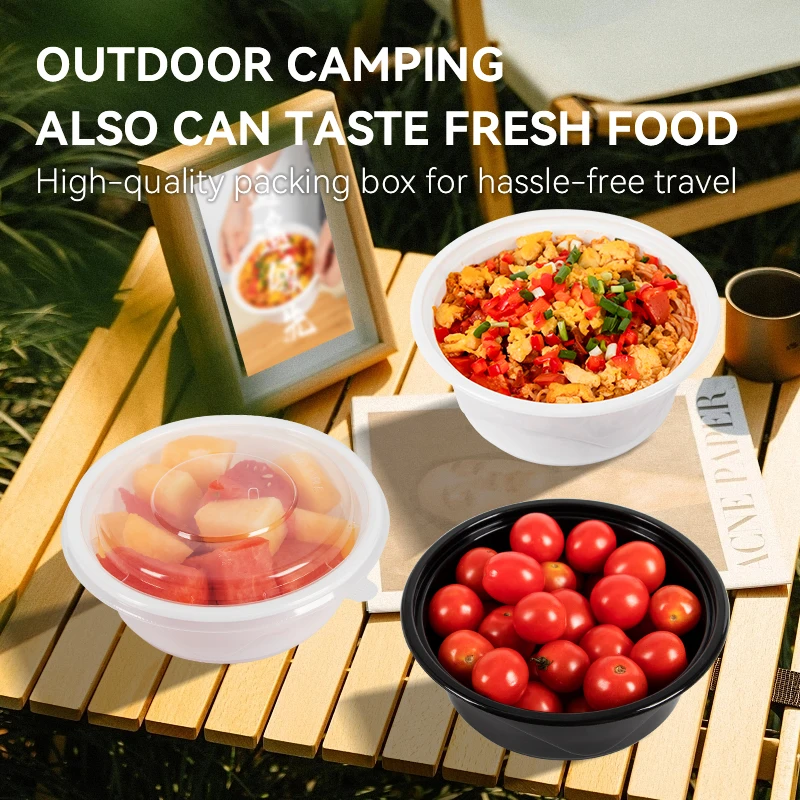 650ml Microwaveable Black PP Plastic Food Storage Soup Containers Reusable Freezer Safe Round Bowl With Lid