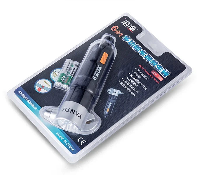 Six-in-one car safety hammer multifunctional emergency escape hammer with light