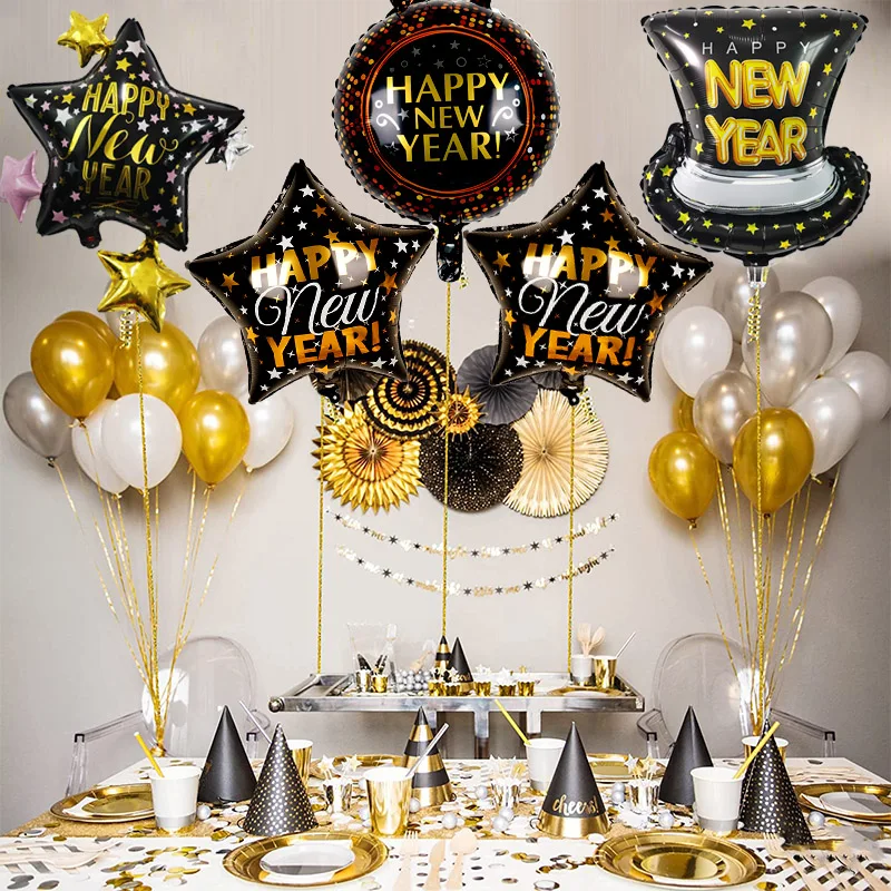 Happy New Year Foil Balloons set 2025 New Years Eve Party Supplies Aluminum Film Mylar Cartoon Ballons Helium Balloon Decoration