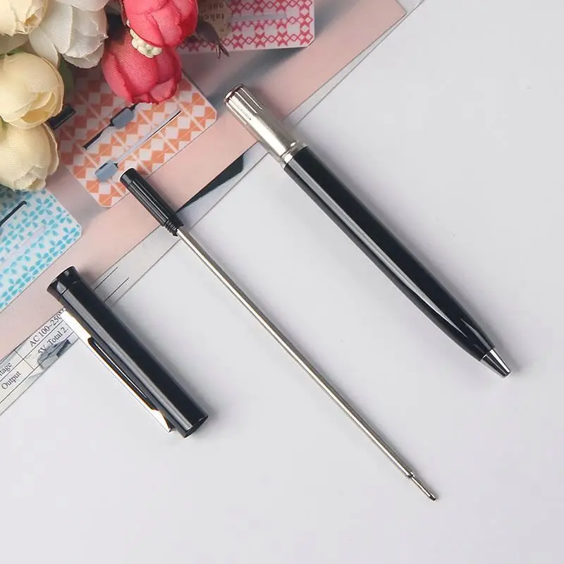 Promotional twist mechanism ball pen black metal pen slim stylus pen