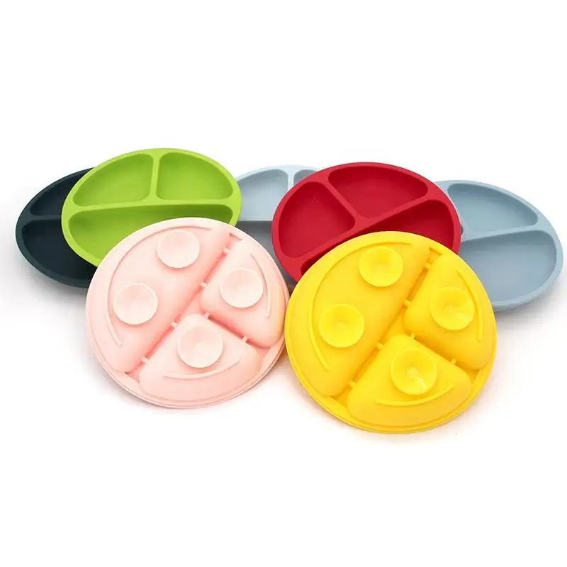 Hot Selling Silicone Dishes Round Divided Sucker Plates Baby Independent Feeding Training Tableware