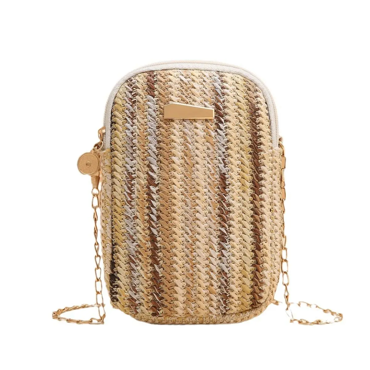 All Girls Crossbody Rainbow Color Straw Bag 2024Girl Handbags Woven Mobile Phone Bag