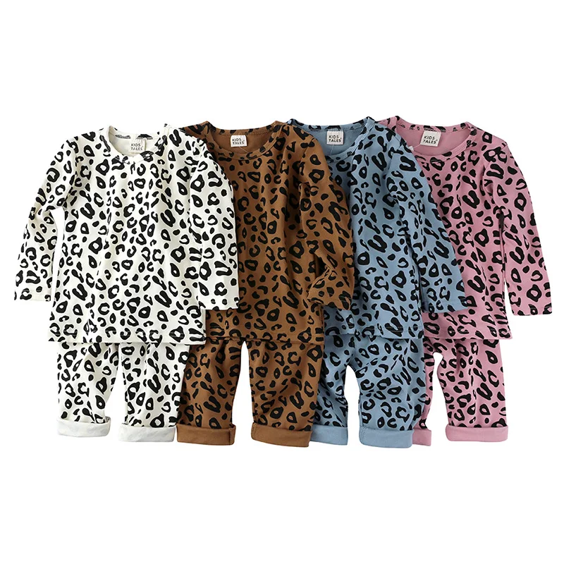  Wholesale fall winter children 2 pcs toddler leopard print baby sleeping wear long sleeve clothes