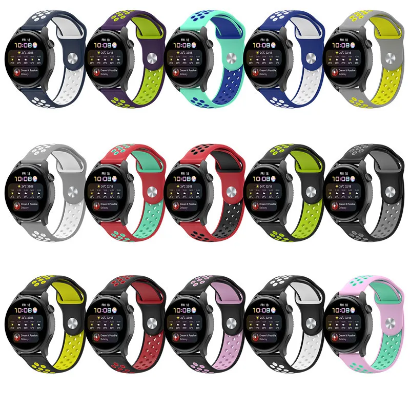 The soft porous breathable silicone two-color strap is suitable for Samsung Huawei  AMAZFIT Xiaomi Garmin Fossil