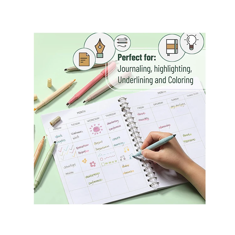 Tom art Factory custom brand no bleed colored double heads bible pastel aesthetic highlighter pen set for school office