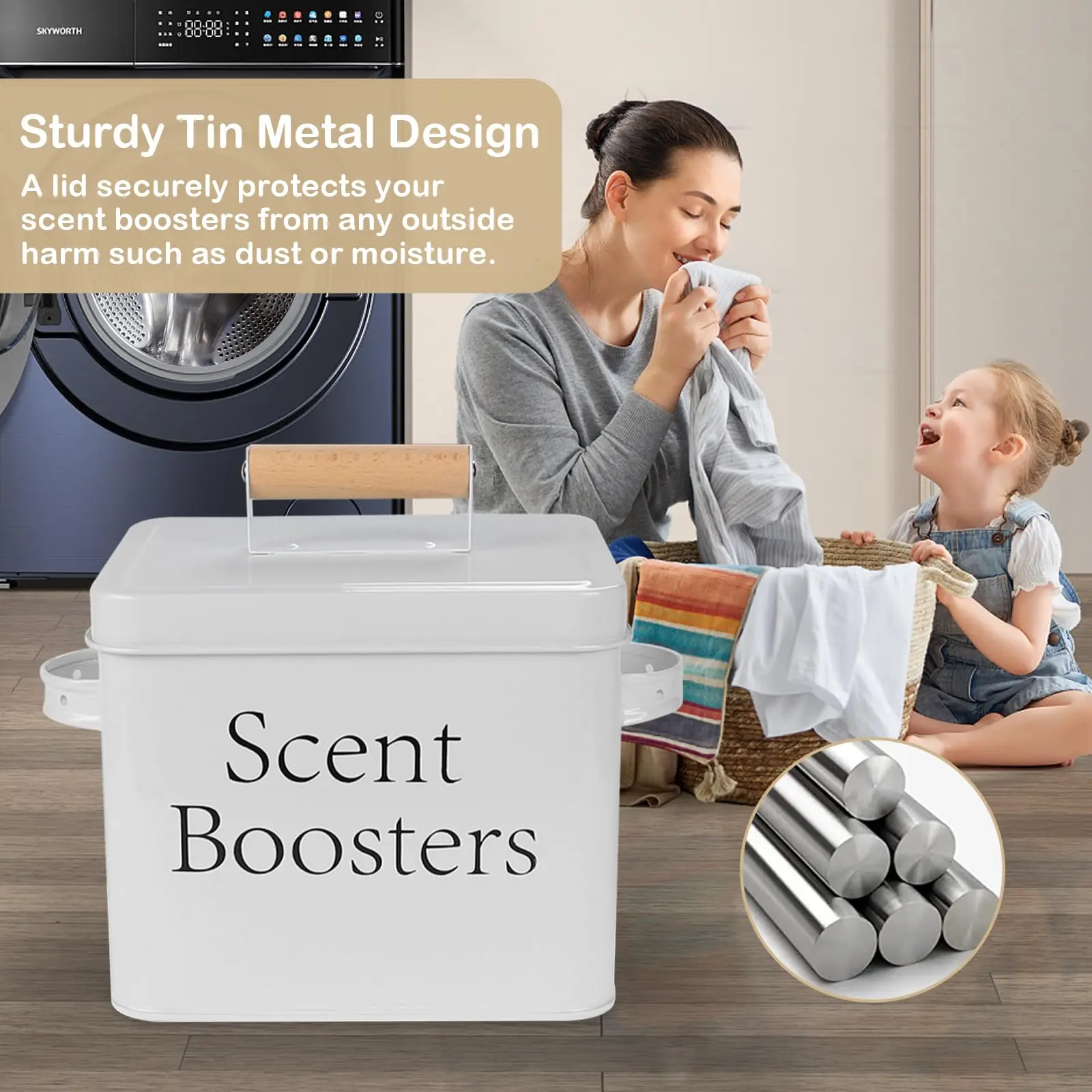 Metal Scent Booster Container for Scent Beads Laundry Room Scent Booster Dispenser With Scoop