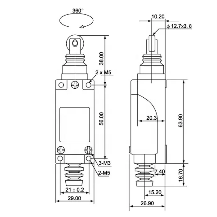 TuV&RoHS certification TZ-8108 AZ-8108 Limit Switch 380VAC/15A ME Series Waterproof with Plastic/Stainless steel roller