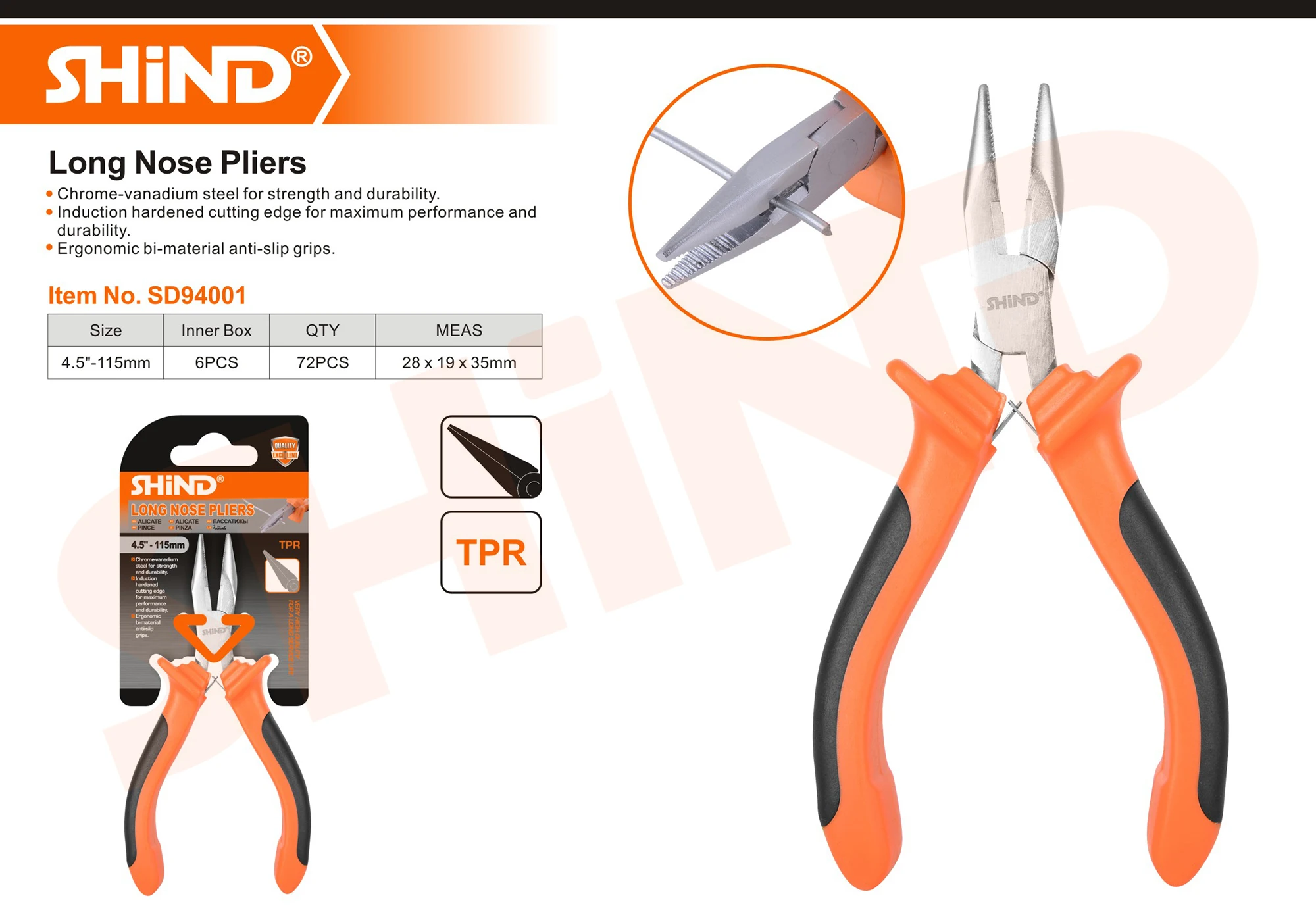 SHIND 94001 Hot Sale Multitool Pliers Multifunctional Tools 4.5' 115mm Chrome-vanadium Steel Long Nose Pliers