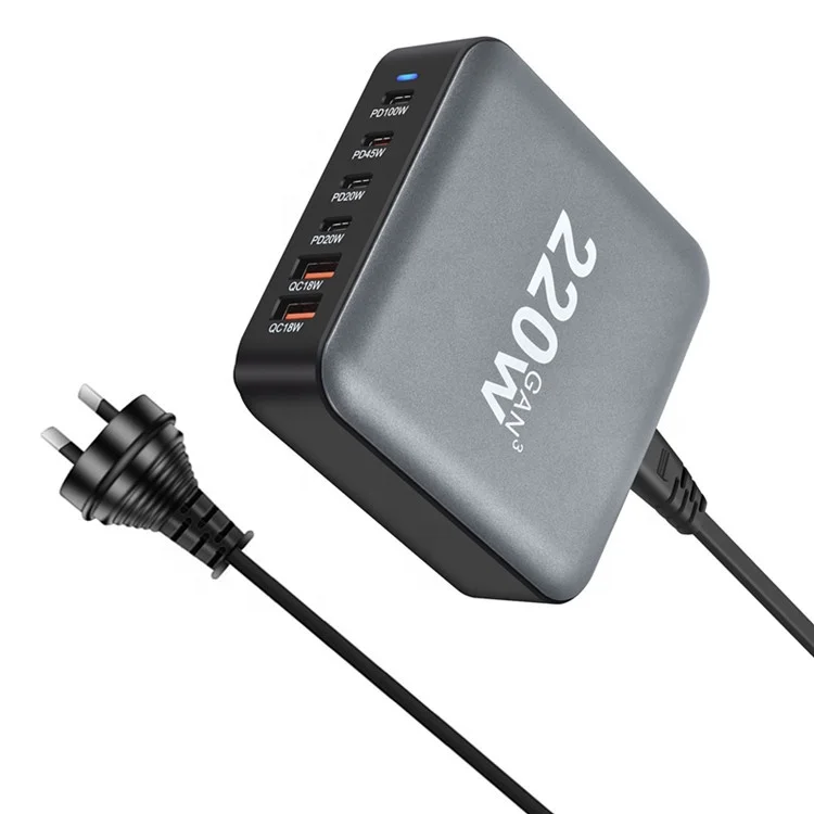 Hot Selling GaN 220W PD QC3.0 Usb Charger USB C 6 Ports For iphone  Mobile Phone Tablet Laptop PD USB Wall Charger Adapter