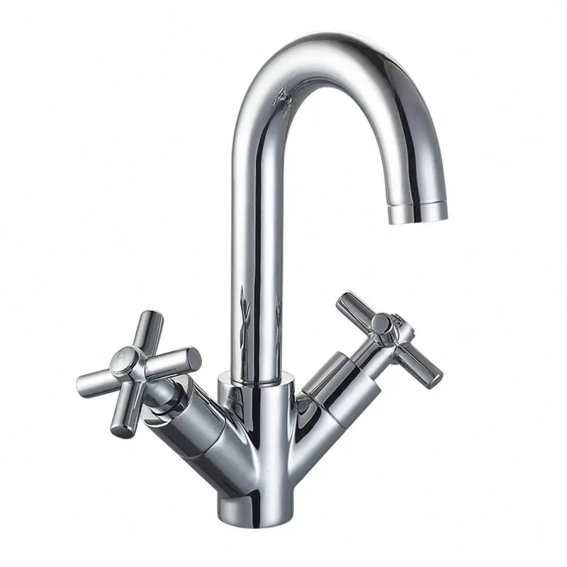 Dual Handles Chromed Brass Bathroom Chrome Plated Basin Faucet
