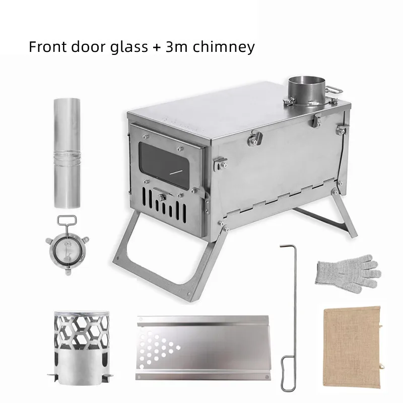 Mini Tent Stove Ultralight Stainless Steel Hot Tent Stove 30*19*15cm Outdoor Firewood Oven Portable Camping Wood Burning Stove