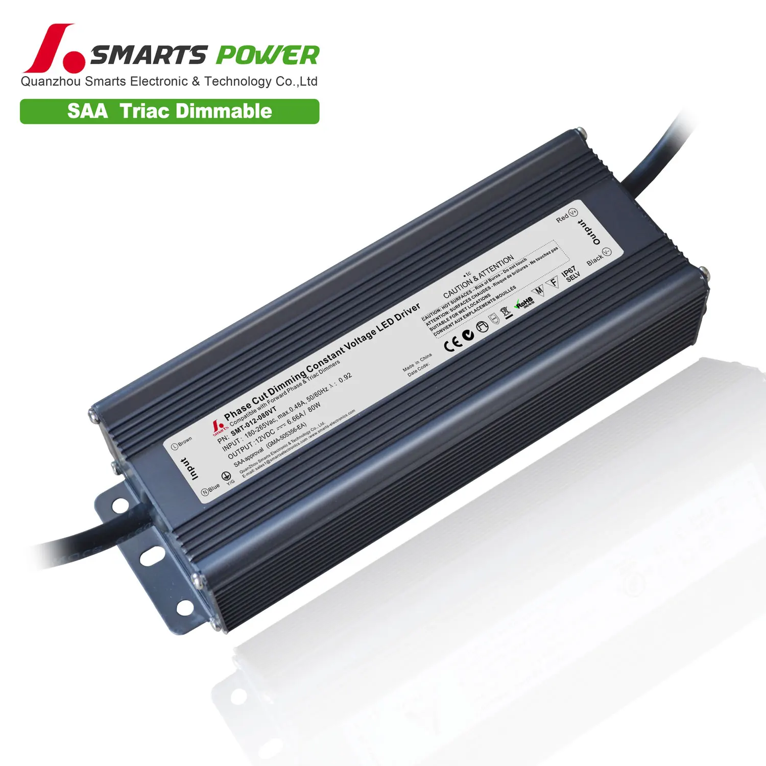 SAA waterproof ac dc led power supply 12V 24V constant voltage Triac dimming electronic led driver 80W