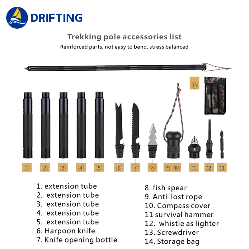 
Outdoor wilderness survival tool Alloy vehicle tactical self-defense folding canes Tactical walking stick 