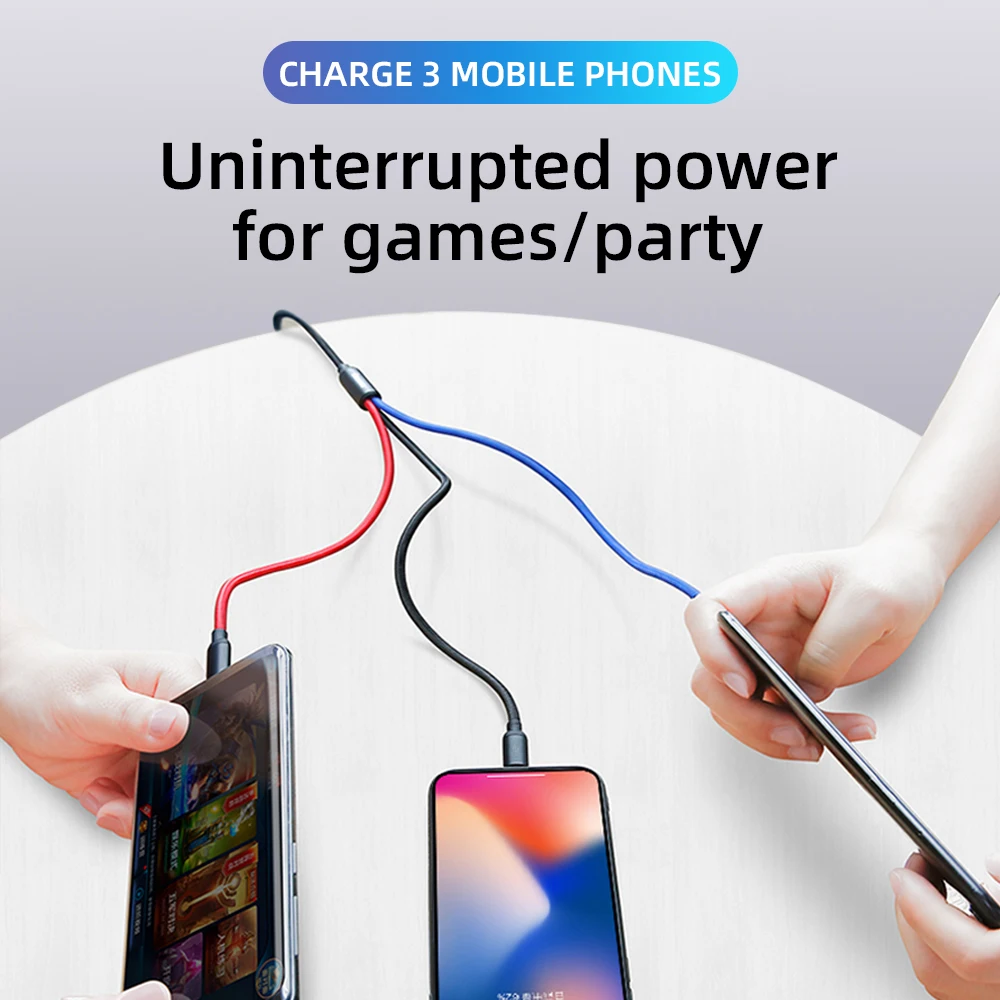 Более высокая скорость зарядки 3 А I6, V8 и 3-разъём Type-C в одном и том же с кабелем разные цветовые ветви