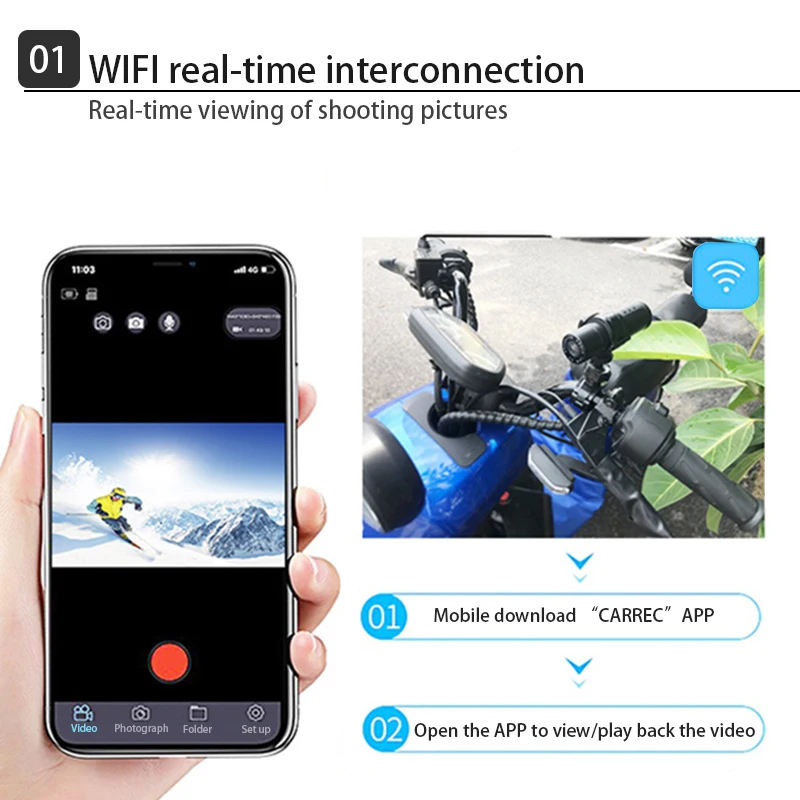 Waterproof Motorcycle Camera DVR Camcorder Full HD 1080P Wifi Bicycle Motorcycle Helmet Sport Dash Cam Camera Car Video Recorder