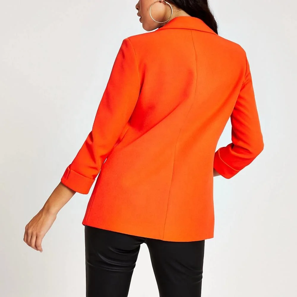 Women & Ladies New Designs Orange Casual Office Jacket Turn up Sleeve Single Breasted blazer Front Welt Pockets