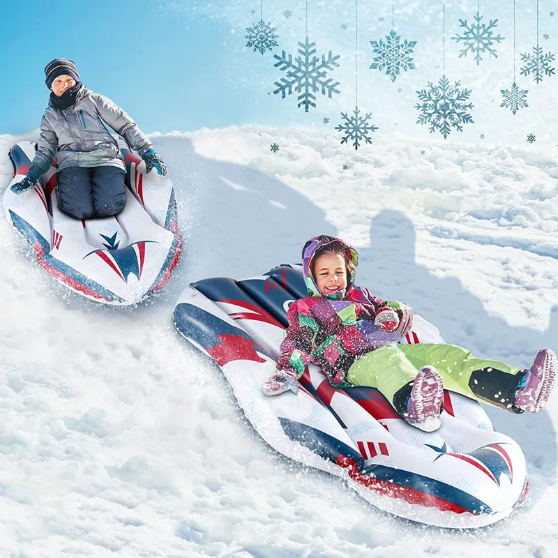 Durable Inflatable Hard Bottom Ski Tubes and Sledges for Adults and Children Winter Outdoor Plastic and Rubber Ski Rings