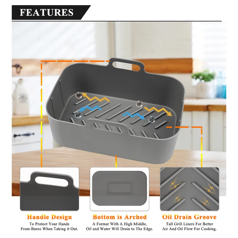 9-Pack Reusable Air Fryer Double Liners Non-Stick Baking Pan Rectangular Air Fryer Basket Tray Silicone Mold for Ninja Air fryer