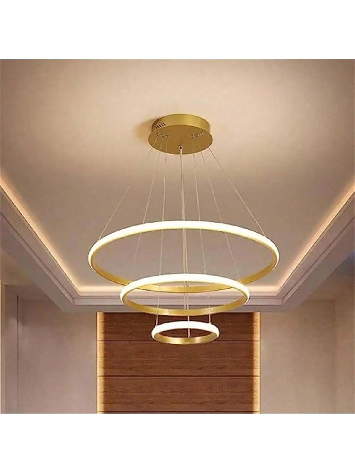 Modern Led Chandelier 3 Rings 20+30+40CM,110V/220V Gold/Black Large Chandelier Color Changes