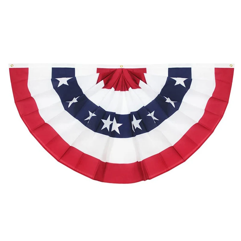 Custom printing embroidery USA Pleated Fan Flag American Us Bunting Flag Patriotic Half Fan Banner Flag