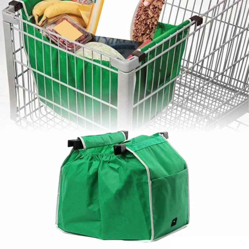 Large Capacity Green Non-woven Fabric Shopping Bag Foldable Reusable Supermarket Clip To Cart Grocery Grab Shopping Bags