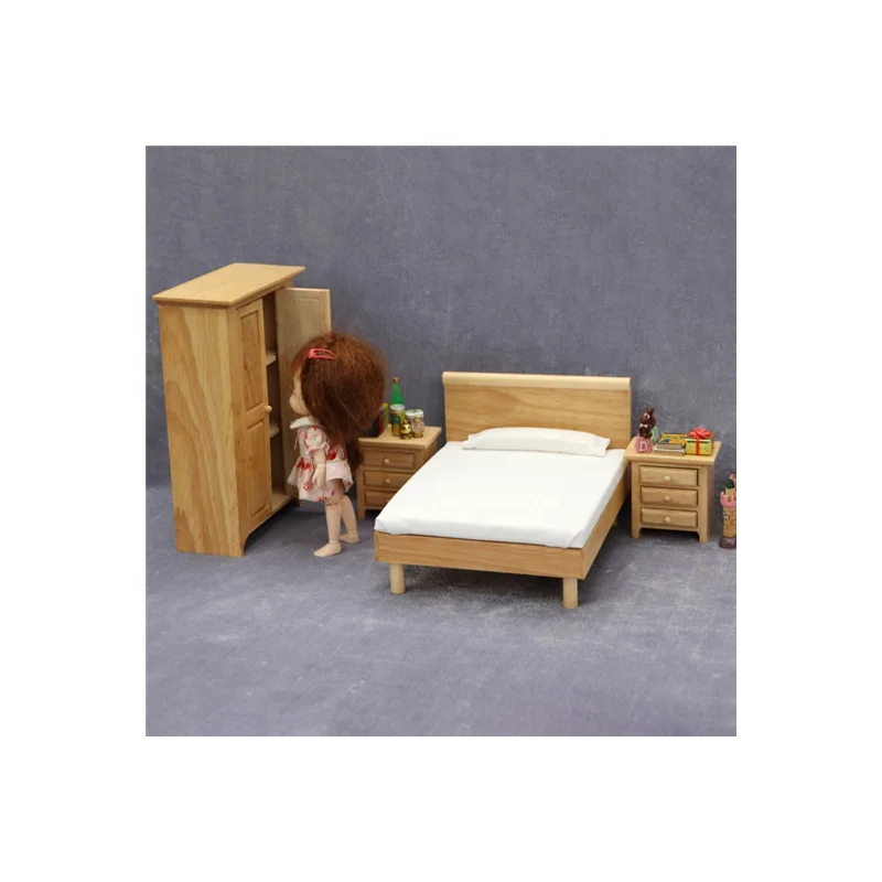 
1:12 Dollhouse Miniature wooden Doll house bed Furniture Sets 