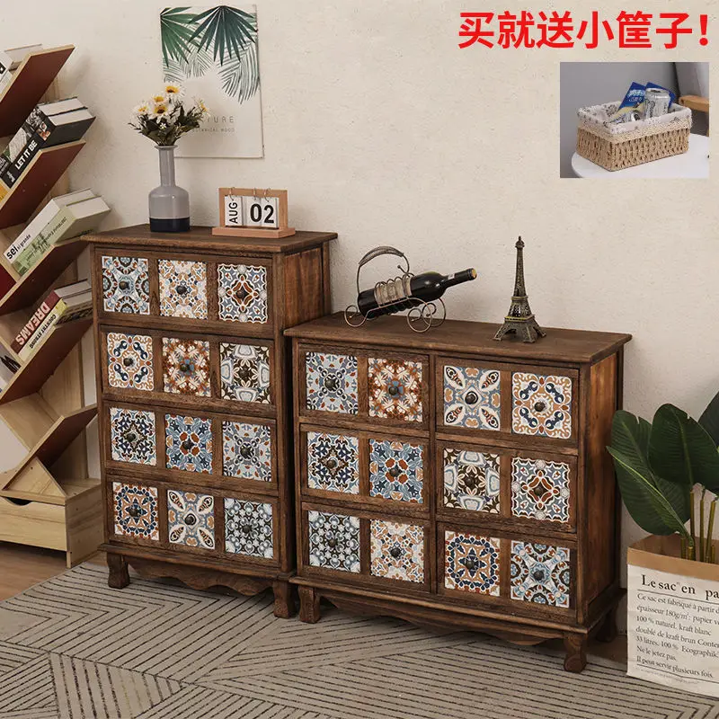 Painted Chest of Drawers Vintage Solid Wood Bedroom Storage Cabinet American Black Walnut Color Home Living Room Wooden Storage