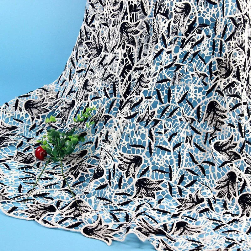 Latest Eco-Friendly Nigerian Rhinestone Two-Tone Cord Water Soluble Lace Fabric