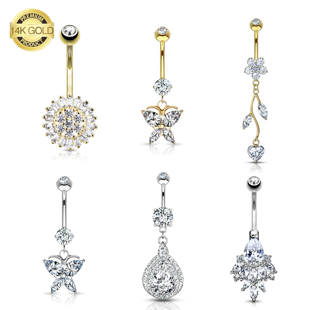 Wholesale 14K Solid Gold Jewelry  Gold Navel Ring 14K Belly Rings Navel Piercing Jewelry For Woman