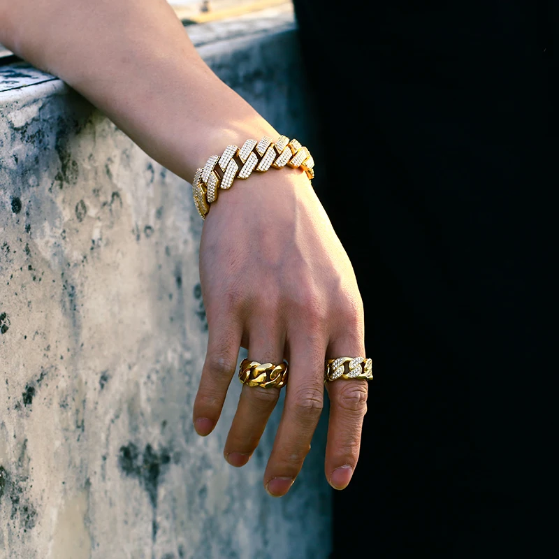 Fashion Hip Hop 20 Heavy 3 Rows AAAAA CZ Diamond Iced Out Mens Bracelet Luxury Gold Plated Cuban Link Bracelet For Men