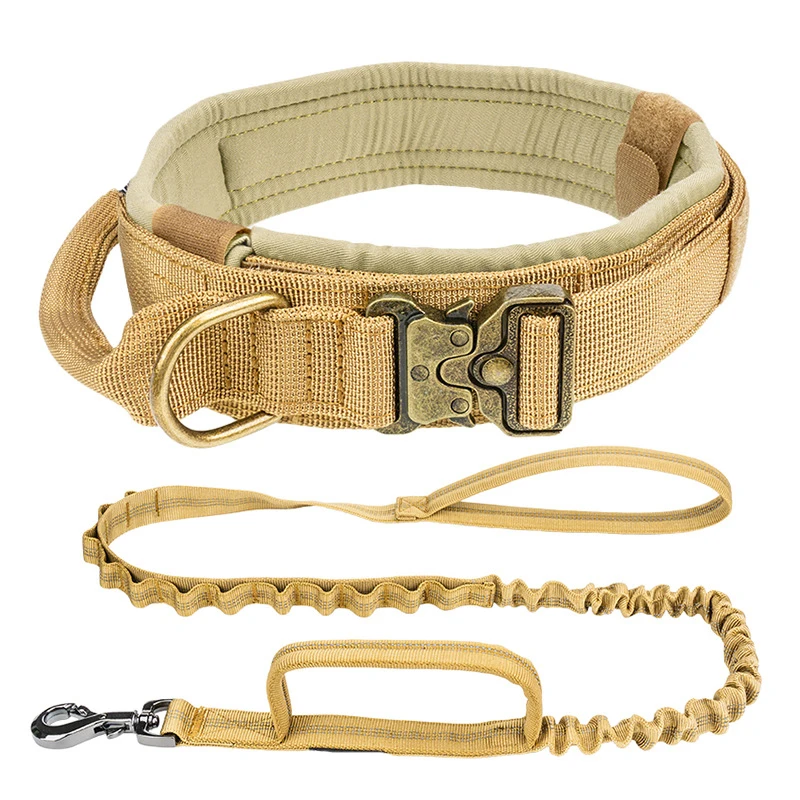 Custom Logo Printed Neoprene Padded Retractable Military Tactical Dog Collar Leash Set With